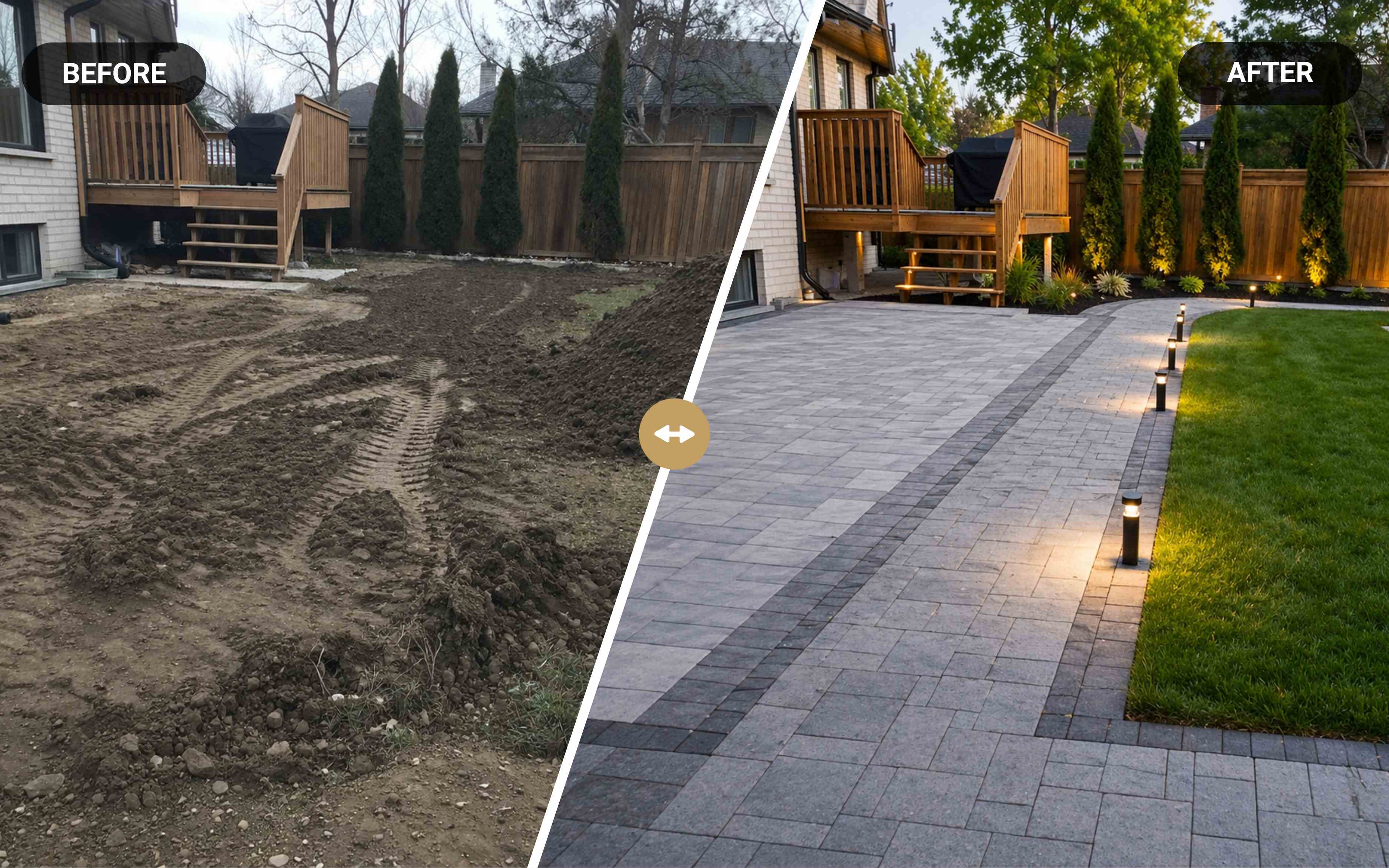 Before and after transformation - Professional interlock patio project